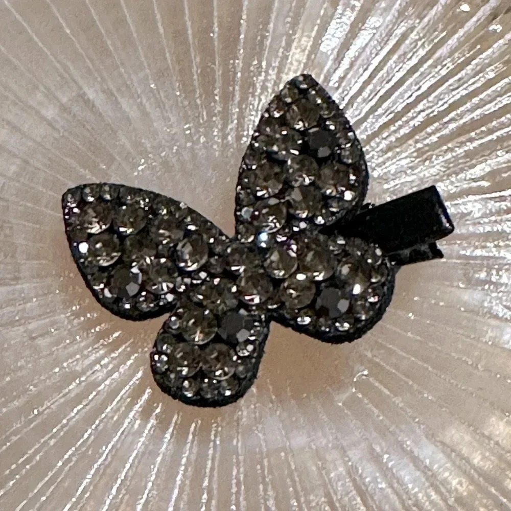 Small Taupe & Black Crystal Rhinestone Butterfly Hair Clip